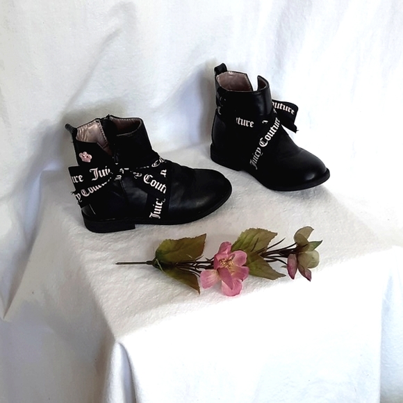 JUICY COUTURE Black Moto Booties, Pink & Black Ribbon/Bows - Picture 8 of 16
